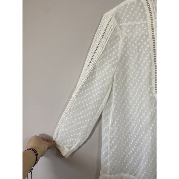 Madewell White Sheer Pleated Blouse Textured Swiss Dot Size XSMALL Relaxed‎ Boxy - Picture 2 of 7